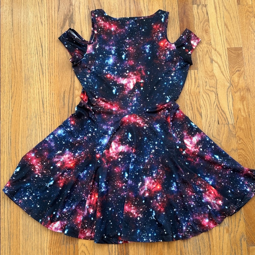 Hot Topic Galaxy Cold-Shoulder Dress - Navy, Pink, Blue - Picture 4 of 5